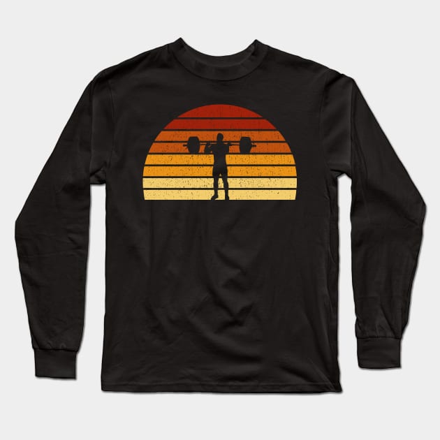 Vintage Sunset Weightlifting Gift For Weightlifters Long Sleeve T-Shirt by OceanRadar